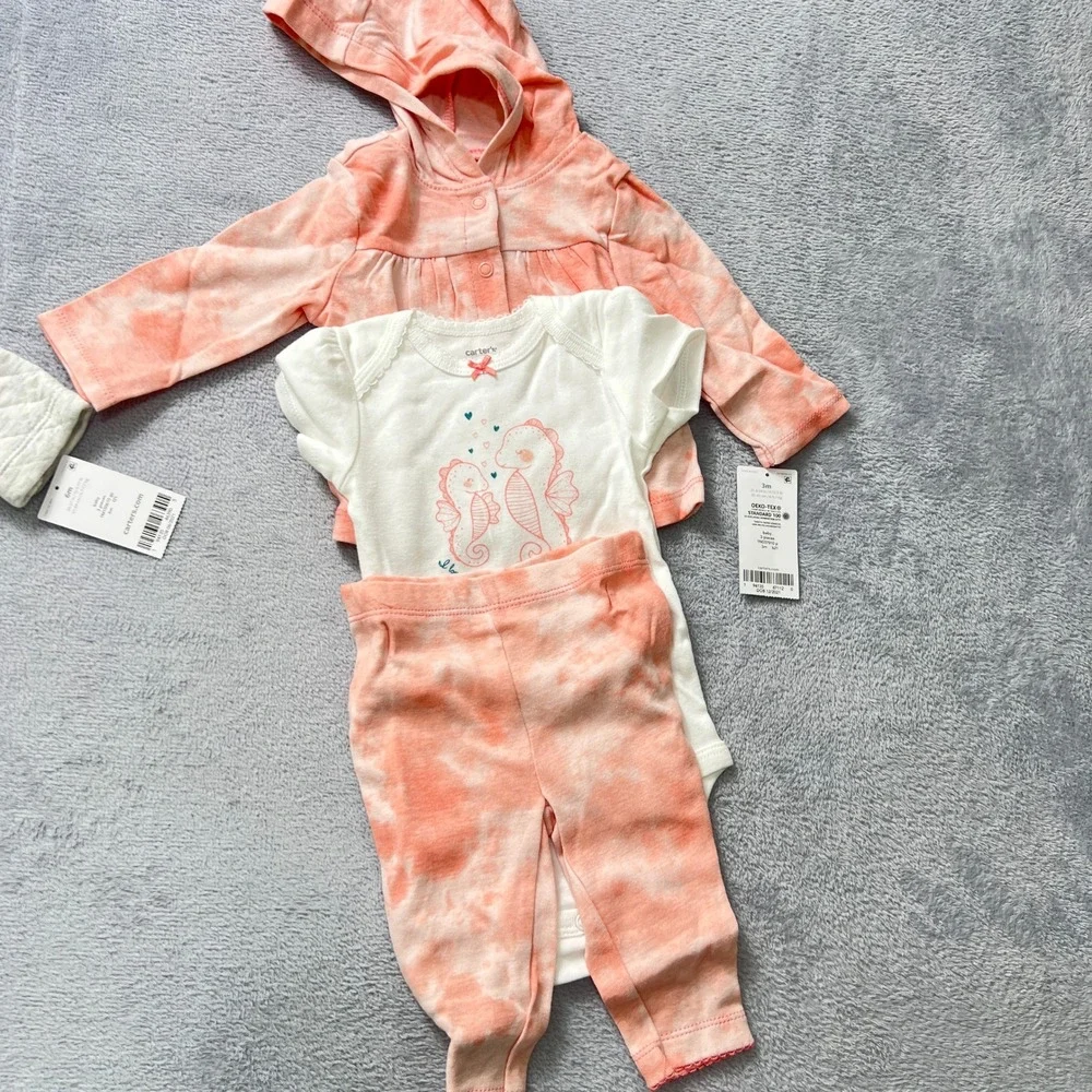 Carter's Baby Girl‎ 3M & 6M Outfit Bundle 2 Three-Piece Sets Hoodies Bodysuits